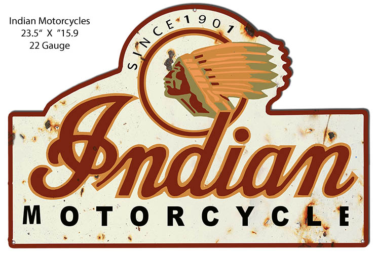 Indian Motorcycle Reproduction Cut Out Garage Metal Sign