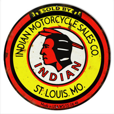 Indian Motorcycle Sales Reproduction Garage Shop Metal Sign Round