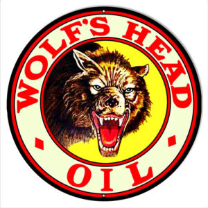 Wolfs Head Motor Oil Reproduction Metal Sign Round