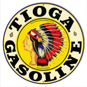 Tioga Gasoline Reproduction Motor Oil Metal Sign Round