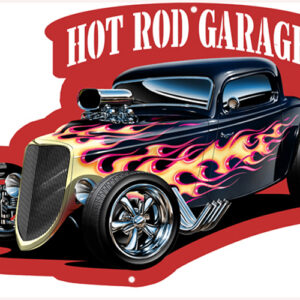 Hot Rod Garage Flaming Cut Out 3D Effect Wall Art Metal Sign