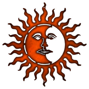 Sun With Face Cut Out Faux Copper Finish Metal Sign