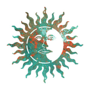 Sun With Face Laser Cut Out Faux Patina Metal Sign