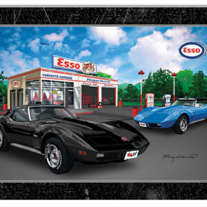 ESSO Corvette Black Sting Ray Car Metal Sign By Rudy Edwards 12x18